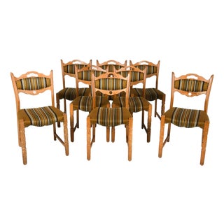 1970s Vintage Danish Oak Dining Chairs in the Style of Henning Kjærnulf, Set of Eight For Sale