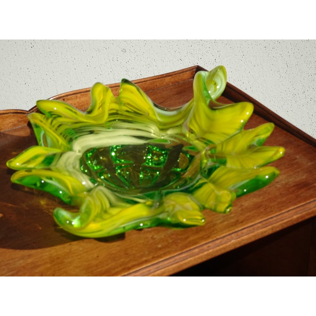 Glass Vintage Murano Style Lime Green Art Glass Bowl ~ Serving Tray For Sale - Image 7 of 14