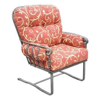 Meadowcraft Athens Deep Seating Wrought Iron High Back Spring Patio Lounge Chair For Sale