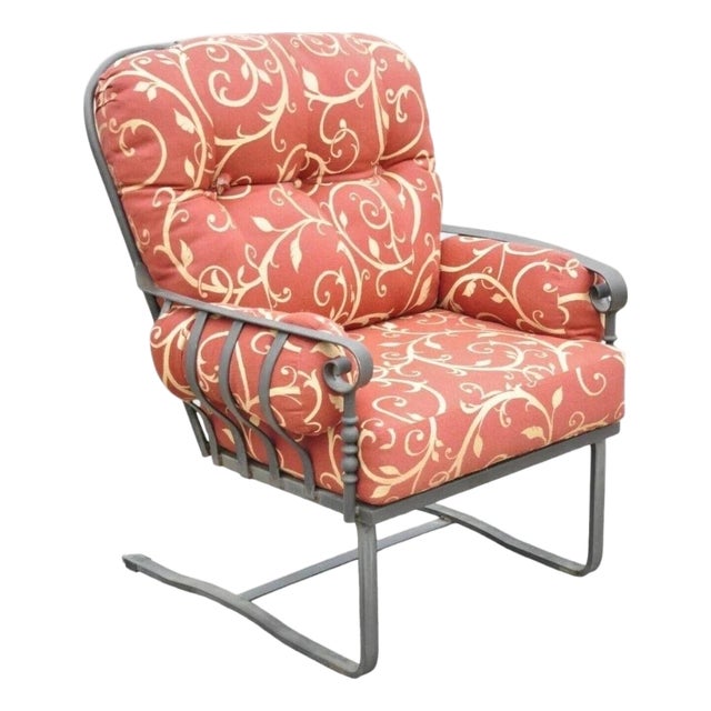 Meadowcraft Athens Deep Seating Wrought Iron High Back Spring Patio Lounge Chair For Sale