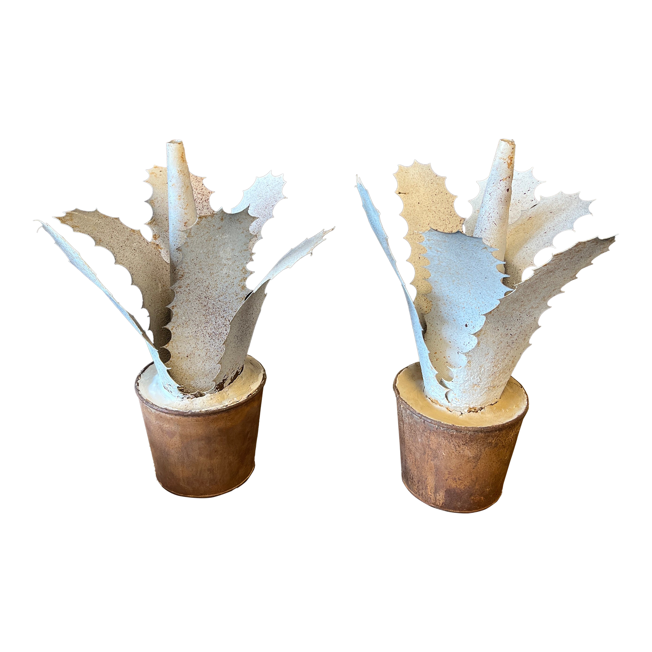 Vintage French Zinc Agave Sculptures - 1950s- Set of 2