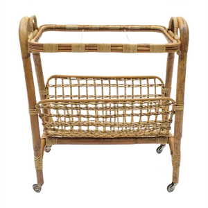 Italian Bamboo and Rattan Bar Cart Serving Trolley, 1950s