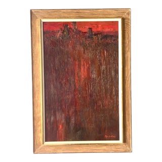 Midcentury Abstract Original Oil Painting Signed May Heiloms For Sale