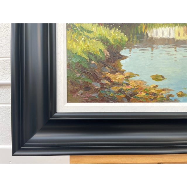 Textile Irish Landscape Art - Fly Fishing River Scene in Coastal Village Ireland by Contemporary Irish Artist, 2000 Circa For Sale - Image 7 of 12