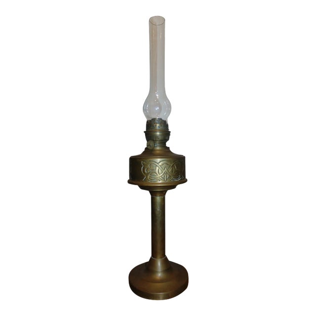 Antique Art Nouveau Brass Oil Table Lamp For Sale