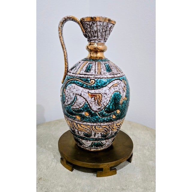 Striking mid‑century Italian sgraffito pottery ewer by Fratelli Fanciullacci for Elbee Imports, Italy, featuring a...