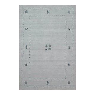 Abstract Gabbeh Light Blue Wool Rug - 4'0''x6'0'' For Sale