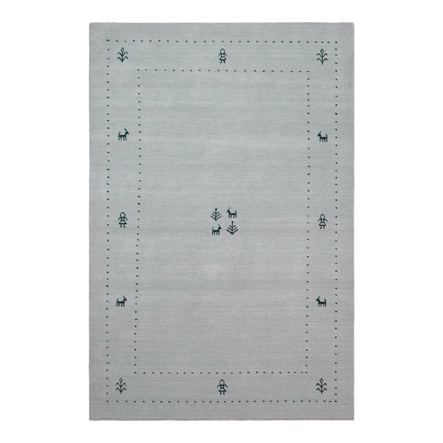 Abstract Gabbeh Light Blue Wool Rug - 4'0''x6'0'' For Sale