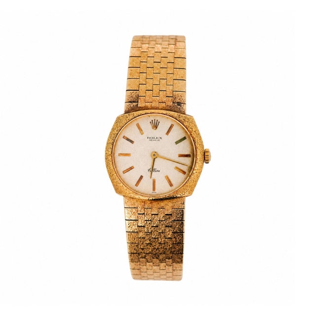 Gold Vintage Rolex Cellini Manual Gold Frosted Integral Bracelet Watch For Sale - Image 8 of 11