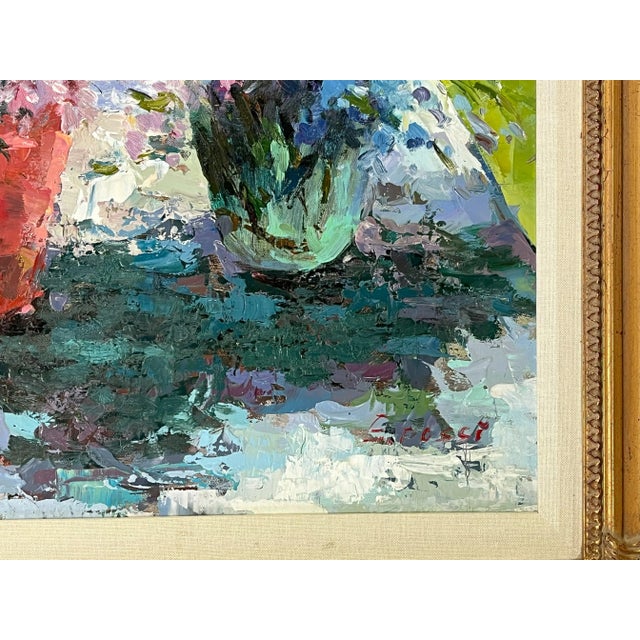 Wood Original Signed and Framed Impressionist Flowers Oil Painting on Canvas For Sale - Image 7 of 12