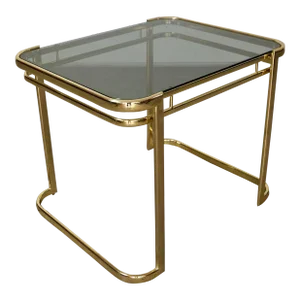 1970’s Hollywood Regency Brass & Smoked Glass Side Table