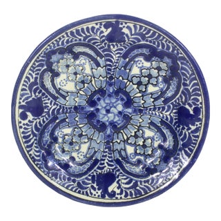 Vintage Ysauro Uriarte Puebla Talavera Mexican Folk Art Majolica Pottery Plate Blue and White Hallmark For Sale