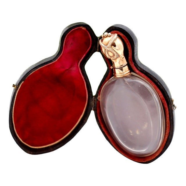 Perfume Bottle in Cut Glass with Embossed Lid For Sale