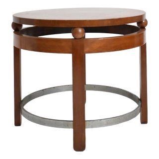 Vintage Round Wooden Pedestal Table, 1930s For Sale