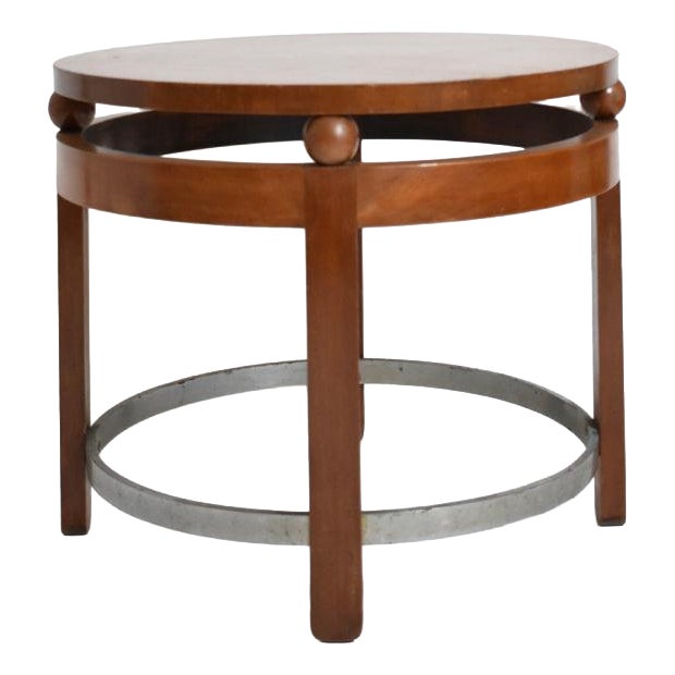 Vintage Round Wooden Pedestal Table, 1930s For Sale