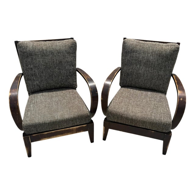 Pair of Distressed Hardwood Lounge Chairs in the Style of Dakota Jackson For Sale
