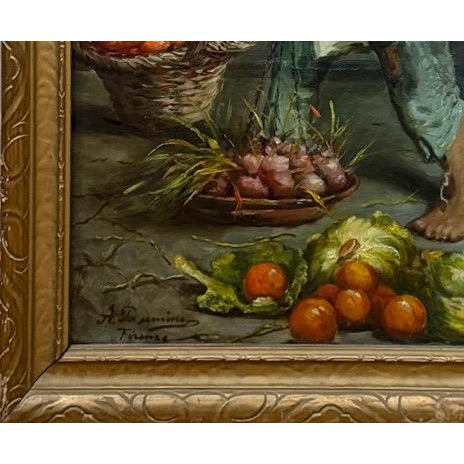 Antique 19th Century Italian Oil Painting by Adolfo Dumini Boy Weighing Vegetables in Ornate Gold Frame This captivating...