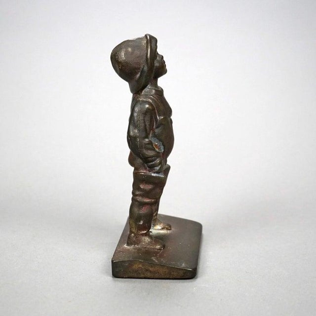 Bronze Antique Pair Bronzed Bookends, Young Boy, Circa 1920 For Sale - Image 8 of 14