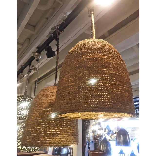 Contemporary Coastal Woven Seagrass Bell Pendant Light For Sale - Image 3 of 7