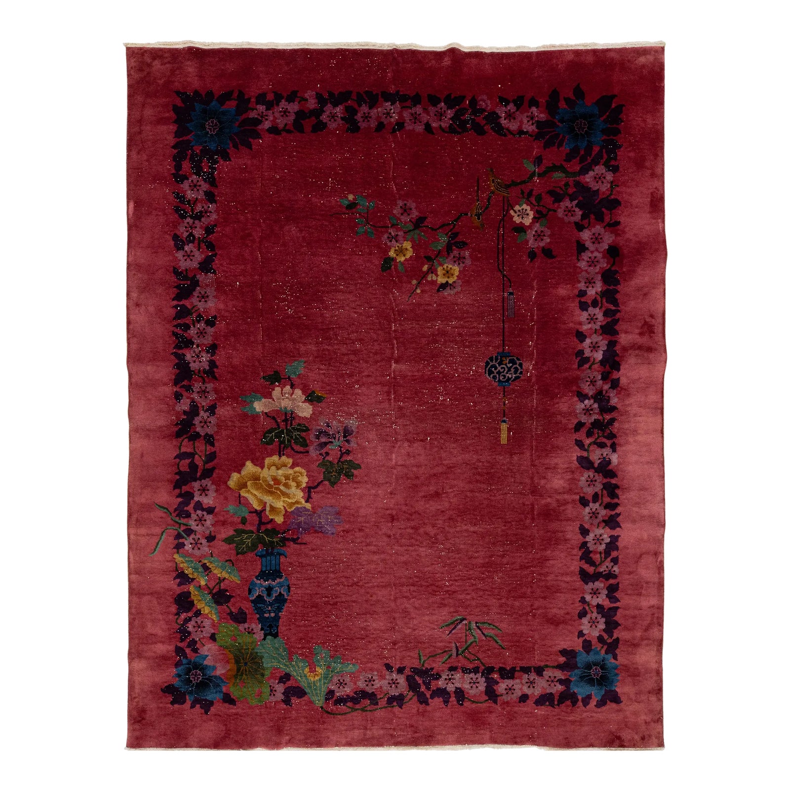 Room Size Red Art Deco Chinese Designed Wool Rug From the 1920s | Chairish
