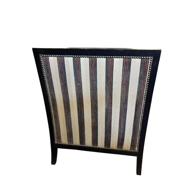 Modern Club Lounge Chair With Ebony Frame and Custom Stripe Upholstery For Sale - Image 9 of 10