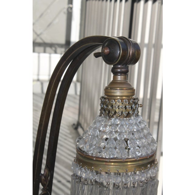 1920s 1920s French Art Deco Designer Bronze Based with Adjustable Cut Crystal Shade Desk Lamp For Sale - Image 5 of 13