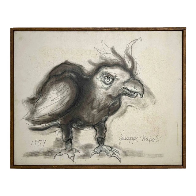 Giuseppe Napoli Mixed-Media Painting on Canvas of a Bird, 1959 For Sale