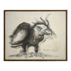 Giuseppe Napoli Mixed-Media Painting on Canvas of a Bird, 1959