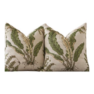 Pair of Gp & J Baker Ferns Embroidery Green 22" Down Pillows For Sale