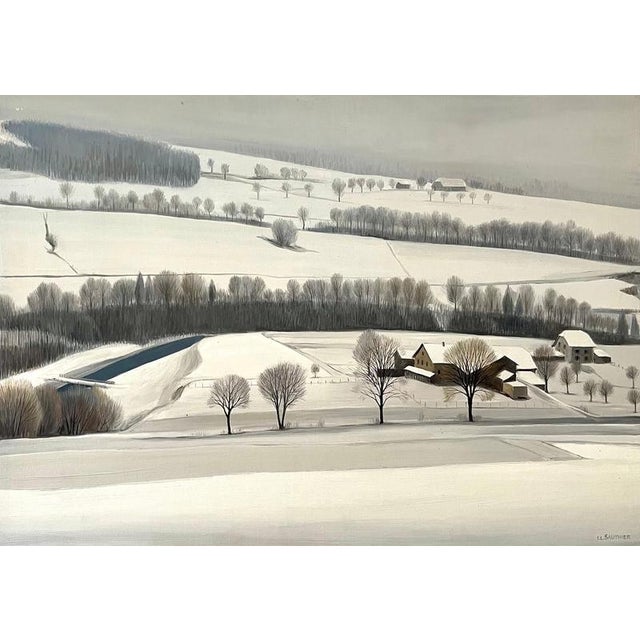 Claude Sauthier, Broye Valley, Vaud, Oil on Wood, 1970s For Sale - Image 12 of 12