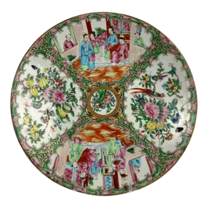 Large Antique Chinese Famille Rose Medallion Porcelain Platter 13.5"