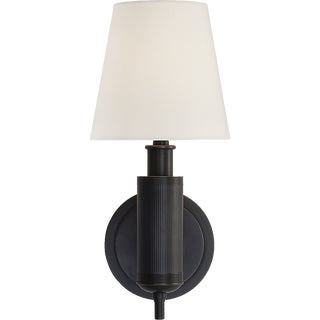Thomas O'Brien for Visual Comfort Signature Longacre Sconce in Bronze with Linen Shade For Sale