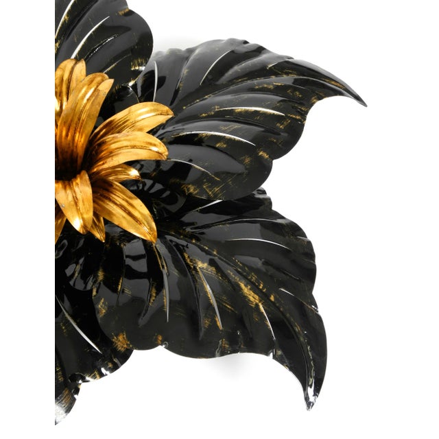 Large Black and Gilt Metal Floral 5-Arm Ceiling Lamp by Hans Kögl, 1980s For Sale - Image 12 of 18