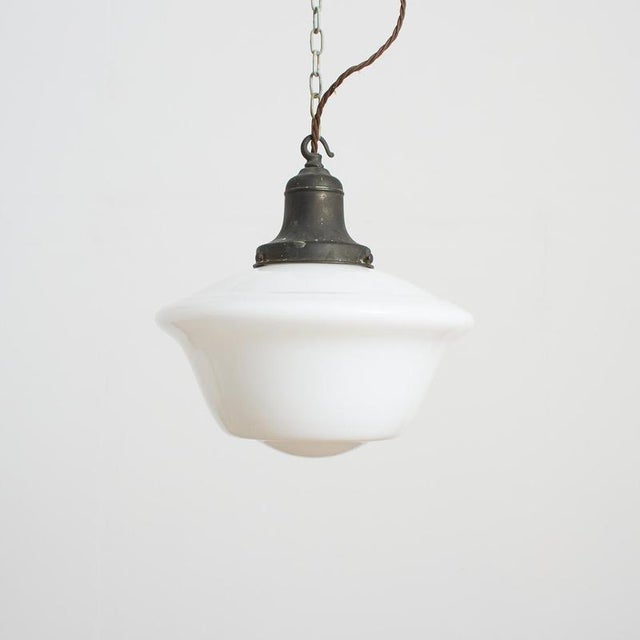 Antique church opaline glass pendant light – aj an original opaline glass pendant light. The light has a 12″ milk glass...