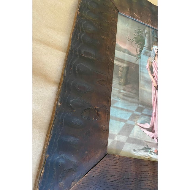 Art Nouveau Early 20th Century Art Nouveau Arts & Crafts Hand Carved Oak Frame W/Print of Woman "Alone" Reproduction For Sale - Image 3 of 12