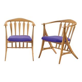 Sun Feather Armchairs in Light Wood with Blue Seat by Sonna Rosen for Nassjo Stolfabrik, Set of 2 For Sale