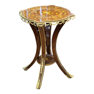 French Empire Center Table With Marquetry Inlay & Gilt Bronze Gallery