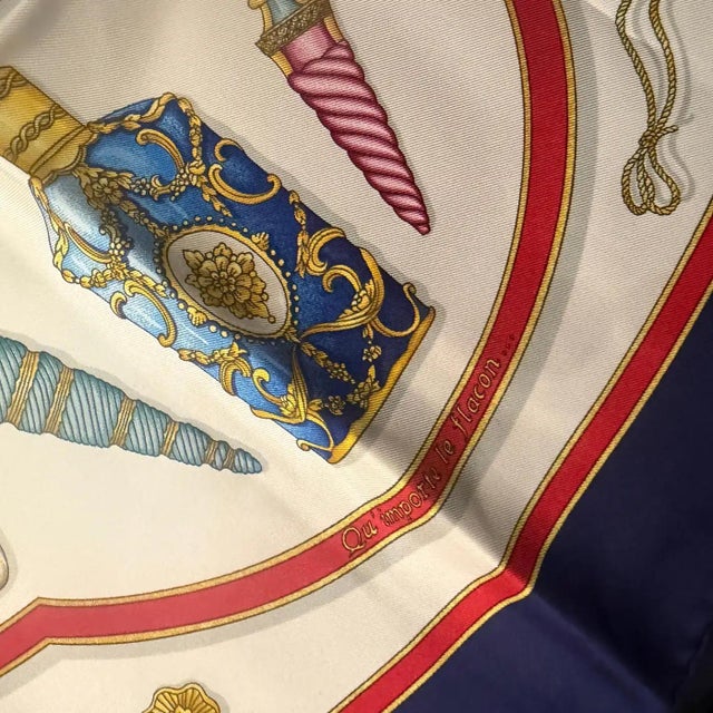 An Iconic 2000s Qu'importe Le Flacon Silk Skarf by Caterine Baschet for Hermès For Sale - Image 15 of 15