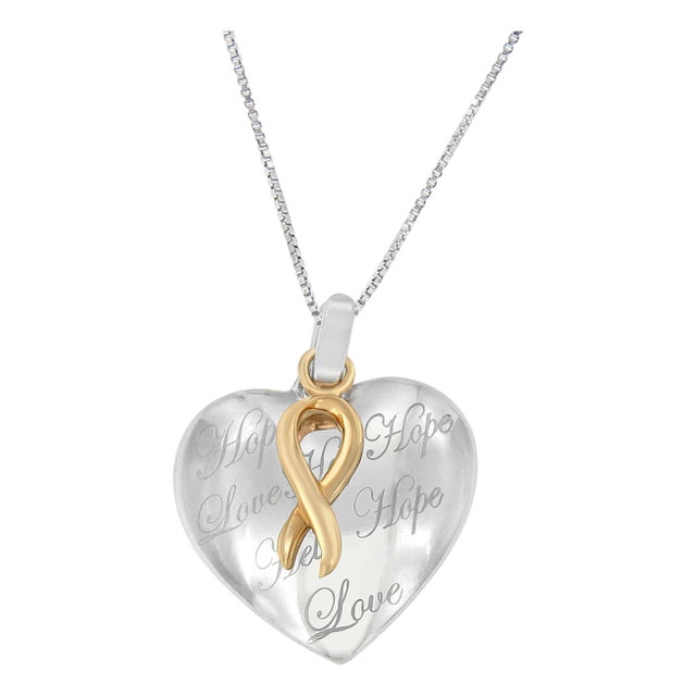 10K Yellow Gold Over Silver Heart Pendant Necklace For Sale