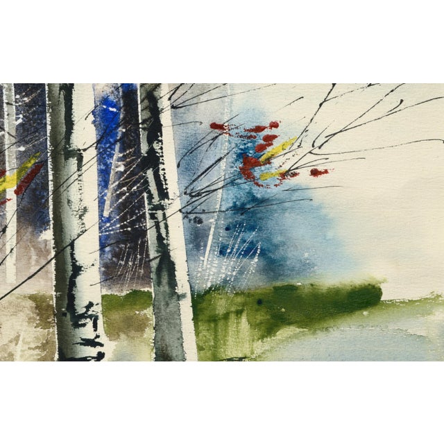 "Birch Trees" Impressionist Watercolor Landscape by John Salminen Circa 1980s-1990s For Sale - Image 4 of 9
