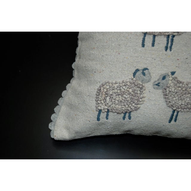 2020s Crewel Work Lamb Pillow With Feather Insert For Sale - Image 5 of 6