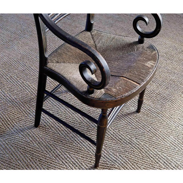 Wood Fancy Armchair Antique With Rush Seat For Sale - Image 7 of 10