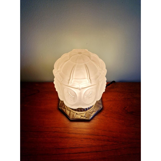 Silver Art Deco Night Light in Nickel-Plated Bronze and Frosted Glass, 1920s For Sale - Image 8 of 18