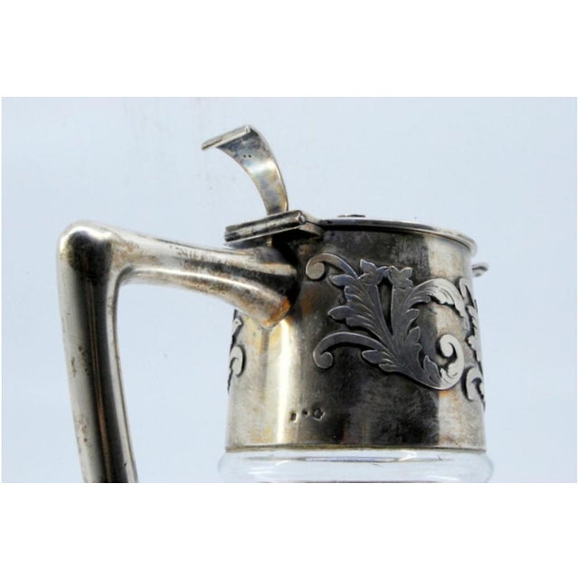 Silver Glass Jug with Silver Neck and Lid with Application For Sale - Image 8 of 10