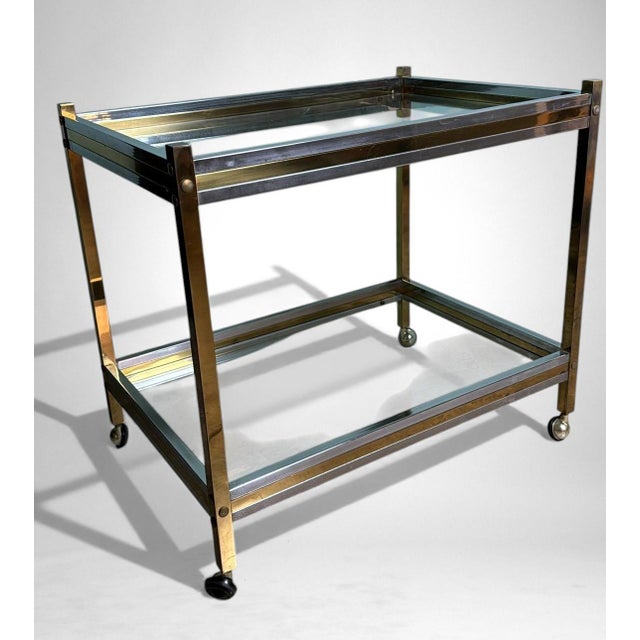 Mid 20th Century Mid 20th Century Romeo Rega Style Italian Brass and Steel Bar Cart For Sale - Image 5 of 16