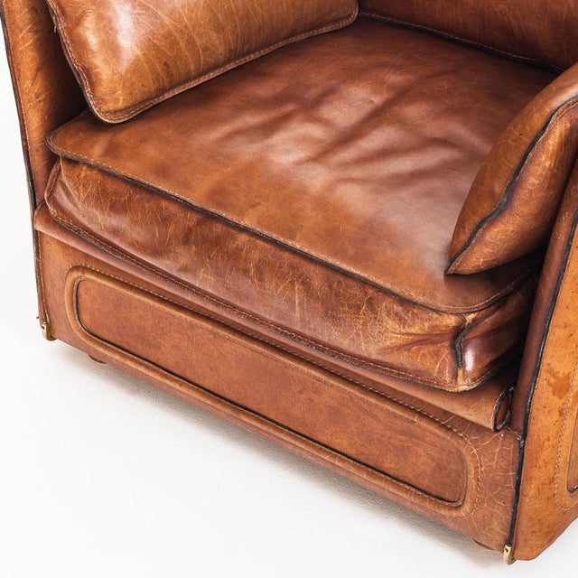 Vintage Camel Buffalo Leather Club Chair from Roche Bobois, France, 1980s For Sale - Image 12 of 18