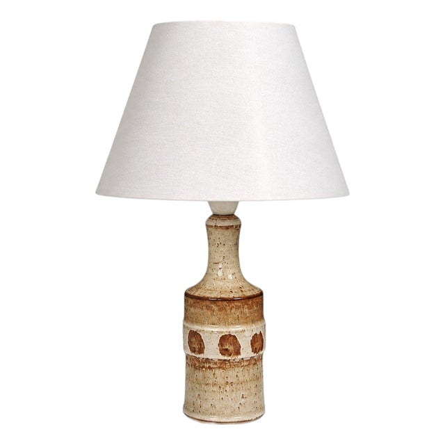 1960s Danish Modern Søholm Stentøj, Dotted Table Lamp, Beige Glazed Stoneware For Sale