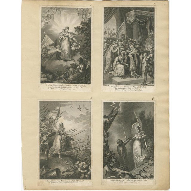 This early 19th-century engraved sheet depicts a complete narrative cycle from the life of Joan of Arc (Jungfrau von...