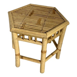 Mid-Century Bamboo Hexagonal Side Table, 1970s For Sale