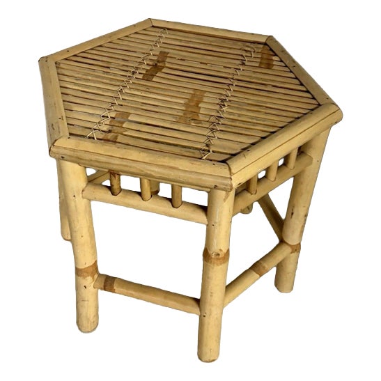 Mid-Century Bamboo Hexagonal Side Table, 1970s For Sale